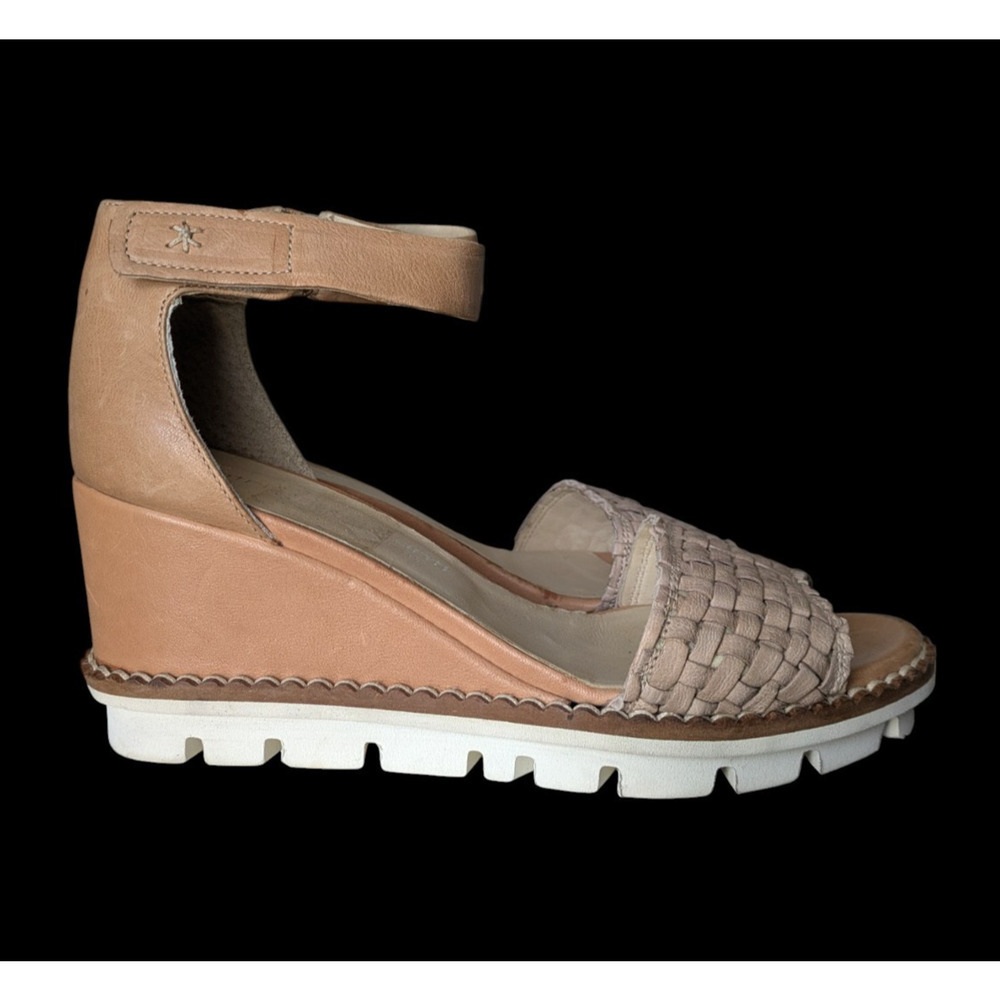 Patrizia Bonfanti Tan Light Brown Woven Leather Open Toe Wedge Heel Sandals 39